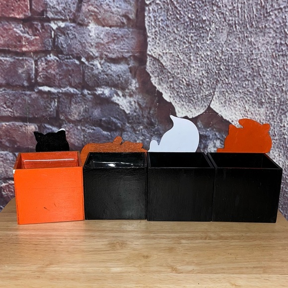 Vintage Halloween Michaels & Lucie Sable Ghost Cats Pumpkin Wood Box Decoration - Picture 6 of 15